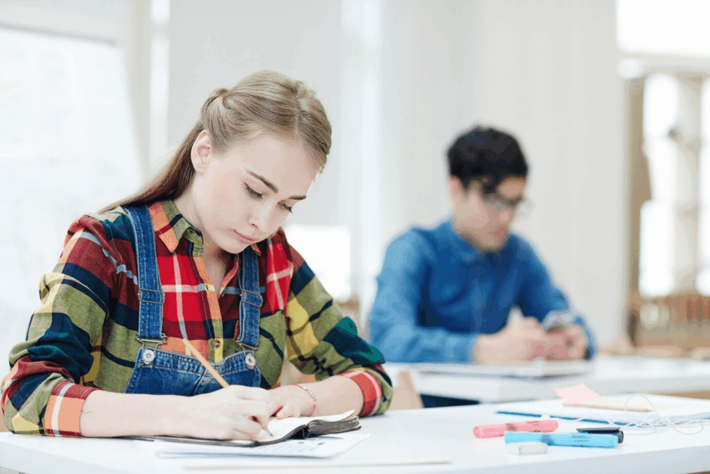 Students getting ready for the SAT test