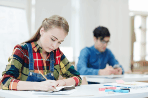 Students getting ready for the SAT test