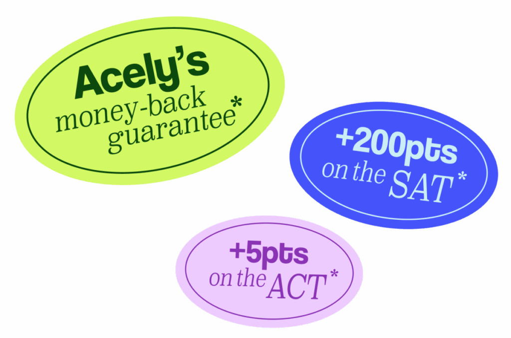 Acely's money-back guarantee. +200pts on the SAT. +5pts on the ACT. Terms apply.