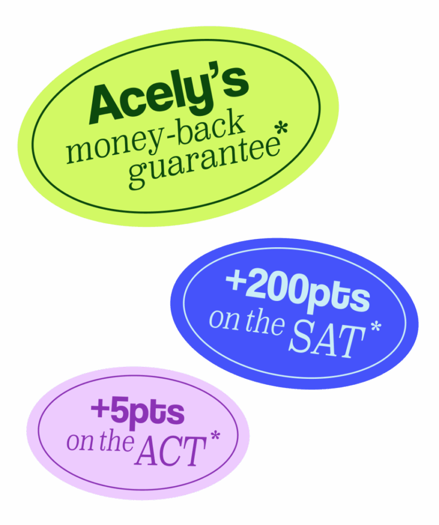 Acely's money-back guarantee. +200pts on the SAT. +5pts on the ACT. Terms apply.
