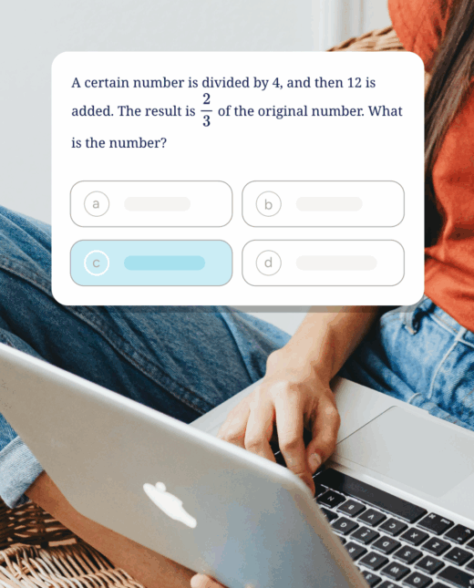 An image of a student on laptop with a sample ACT multiple choice questions over top.